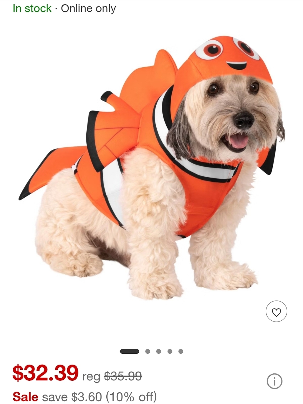 Disney Pixar Finding NEMO Pet Costume for Dogs – Fuzzy Playful Outfit